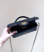 QUILTED FLAP BAG WITH HANDLE 20 IN BLACK LAMBSKIN GOLD PLATED METAL - Image 5