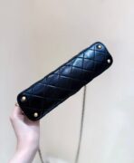 QUILTED FLAP BAG WITH HANDLE 20 IN BLACK LAMBSKIN GOLD PLATED METAL - Image 6
