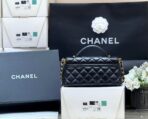 QUILTED FLAP BAG WITH HANDLE 20 IN BLACK LAMBSKIN GOLD PLATED METAL - Image 7
