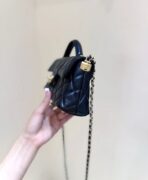 QUILTED FLAP BAG WITH HANDLE 20 IN BLACK LAMBSKIN GOLD PLATED METAL - Image 8