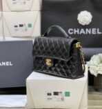 QUILTED FLAP BAG WITH HANDLE 26 IN BLACK LAMBSKIN GOLD PLATED METAL - Image 4