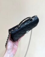 FLAP BAG WITH SILVER-TONE HANDLE 18 IN BLACK LAMBSKIN - Image 6