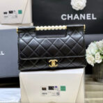 PEARL TOP HANDLE BAG 25 IN BLACK  GOLD HARDWARE