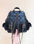 MESH DRAWSTRING BACKPACK 25 IN BLACK CALFSKIN GOLD-TONE METAL - Image 3