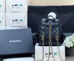 MESH DRAWSTRING BACKPACK 25 IN BLACK CALFSKIN GOLD-TONE METAL - Image 7
