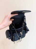 MESH DRAWSTRING BACKPACK 25 IN BLACK CALFSKIN GOLD-TONE METAL - Image 10