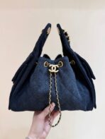 CC 25 HANDBAG 30 IN DARK BLUE DENIM GOLD HARDWARE - Image 9
