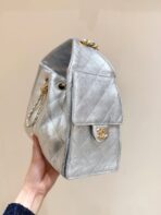 CC 25 HANDBAG IN SILVER-TONE 30 GRAINED CALFSKIN GOLD HARDWARE - Image 6