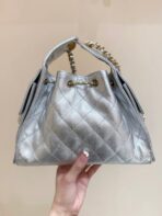 CC 25 HANDBAG IN SILVER-TONE 30 GRAINED CALFSKIN GOLD HARDWARE - Image 7