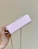 QUILTED FLAP BAG WITH HANDLE 18 IN BABY PINK LAMBSKIN GOLD HARDWARE - Image 7