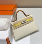 HM KELLY MINI 20 WHITE YELLOW BROWN  SILVER HARDWARE