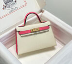 HM KELLY MINI 20 WHITE PINK  GOLD HARDWARE