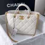 CC 2Way Chain Shoulder Tote Bag White Leather - Image 2
