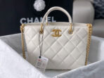 CC 2Way Chain Shoulder Tote Bag White Leather - Image 3
