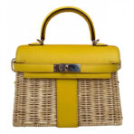 KELLY 20CM JAUNE DE NAPLES SWIFT IN YELLOW  AND WICKER SILVER HARDWARE