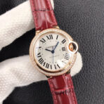 BALLON BLEU 33MM ROSE GOLD CASE DIAMOND BEZEL RED LEATHER - Image 3