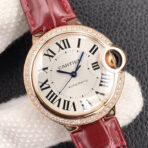 BALLON BLEU 33MM ROSE GOLD CASE DIAMOND BEZEL RED LEATHER - Image 5