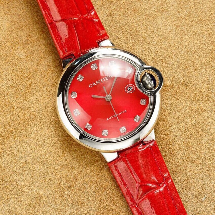 13274466920227168_1800x1800_0ca11a93-5c58-4991-a8c5-d834ac4289c2.jpg BALLON BLEU 33MM STEEL CASE DIAMOND NUMERALS LEATHER STRAP - Image 1