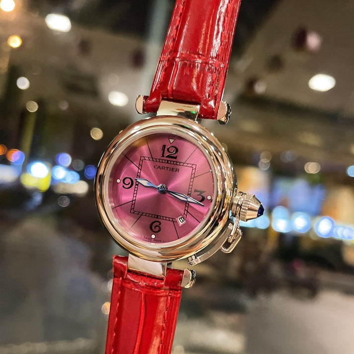13274635775450393_1800x1800_658c0765-cb4a-4866-a49a-53b747ee215d.jpg PASHA DE CARTIER 35MM QUARTZ DARK PINK DIAL - Image 1