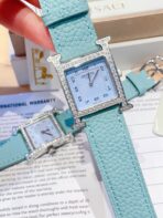 HM HEURE H 26 SILVER BLUE DIAL DIAMOND BEZEL EPSOM LEATHER - Image 12