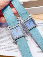 HM HEURE H 26 SILVER BLUE DIAL DIAMOND BEZEL EPSOM LEATHER - Image 5