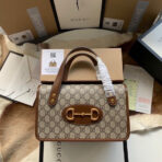 GG HORSEBIT 1955 SMALL 27 BAG IN BEIGE CANVAS AND BROWN