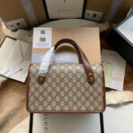 GG HORSEBIT 1955 SMALL 27 BAG IN BEIGE CANVAS AND BROWN - Image 3