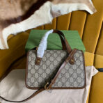 GG HORSEBIT 1955 MINI 23 BAG IN BEIGE CANVAS AND BROWN - Image 3