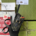 DENIM SHOULDER BAG 17 BLACK WITH LEATHER TRIM - Image 5