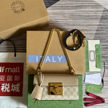 PADLOCK 22 SMALL GG SHOULDER BAG IN BEIGE  AND CANVAS