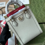 DIANA TOTE BAG 19 IN WHITE LAMBSKIN WITH BAMBOO HANDLE - Image 7