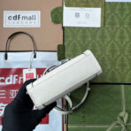 DIANA TOTE BAG 19 IN WHITE LAMBSKIN WITH BAMBOO HANDLE - Image 9