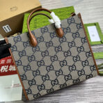 GG LARGE 37 TOTE BAG IN GREY CANVAS AND BROWN - Image 3