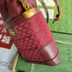 BUCKET BAG 18 IN BURGUNDY RED CANVAS AND  GOLD HARDWARE - Image 5