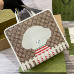 ANIMAL PRINT TOTE BAG 28 IN BEIGE CANVAS AND WHITE  TRIM - Image 8