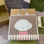 ANIMAL PRINT TOTE BAG 28 IN BEIGE CANVAS AND WHITE  TRIM - Image 2