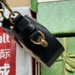 MOON SIDE SHOULDER BAG 24 IN BEIGE CANVAS AND BLACK LEATHER TRIM - Image 8