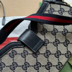 MOON SIDE SHOULDER BAG 24 IN BEIGE CANVAS AND BLACK LEATHER TRIM - Image 9