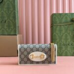 HORSEBIT 1955 WALLET IN BEIGE EBONY CANVAS MIX WHITE  GOLD CHAIN - Image 2