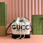 DRAWSTRING SHOULDER BAG LOGO PRINT 31 IN WHITE CANVAS DARK BLUE