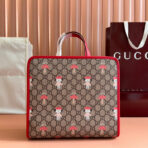 CHILDREN'S PRINTED DOG TOTE BAG 28.5 IN BEIGE AND DARK BROWN GG CANVAS RED TRIM - Image 2