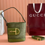 73 SMALL BUCKET BAG 20 IN GREEN SOFT SUEDE AND - Image 2